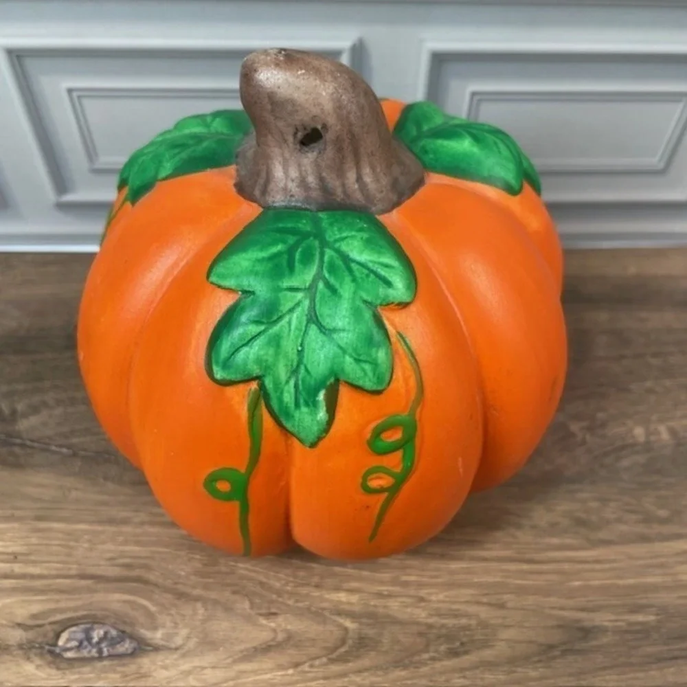 Vintage Ceramic Hand Painted Halloween Pumpkin Witch Toad Fall Decor Set of 2
